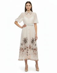 Nahla Tropical Maxi Dress – Button-Front Collared  Elora