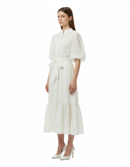 Nawal Elegant Maxi Dress – Button-Front Elbow Sleeve  Elora