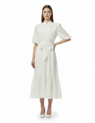 Nawal Elegant Maxi Dress – Button-Front Elbow Sleeve  Elora