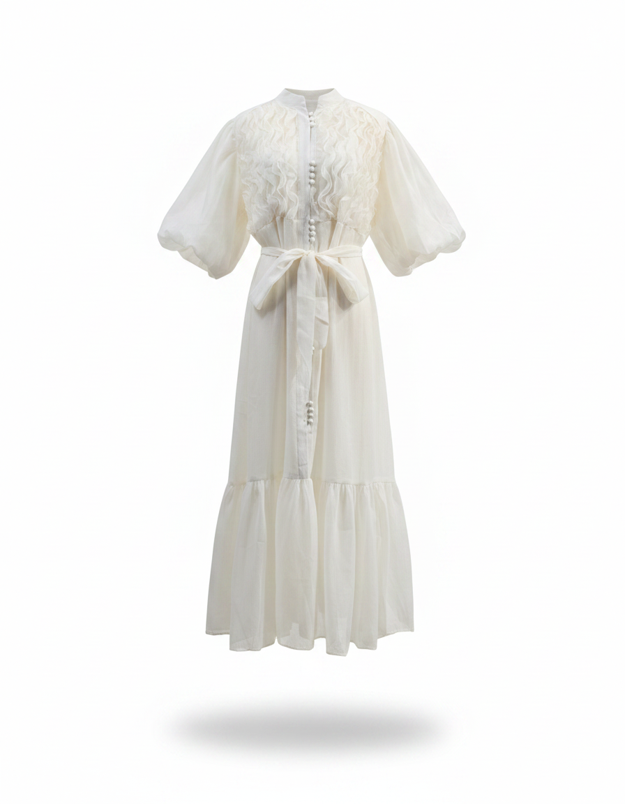 Nawal Elegant Maxi Dress – Button-Front Elbow Sleeve  Elora
