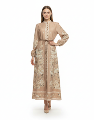 Rahaf Floral Maxi Dress – Button-Front Long Sleeve  Elora