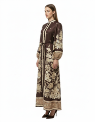 Rahaf Floral Maxi Dress – Button-Front Long Sleeve  Elora