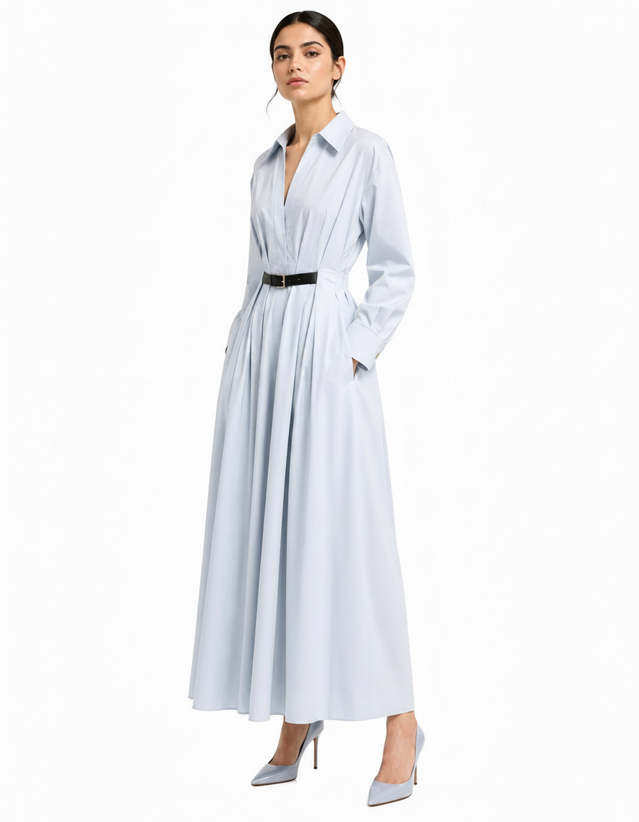 Ruba Cotton Maxi Dress – Belted V-Neck  Elora