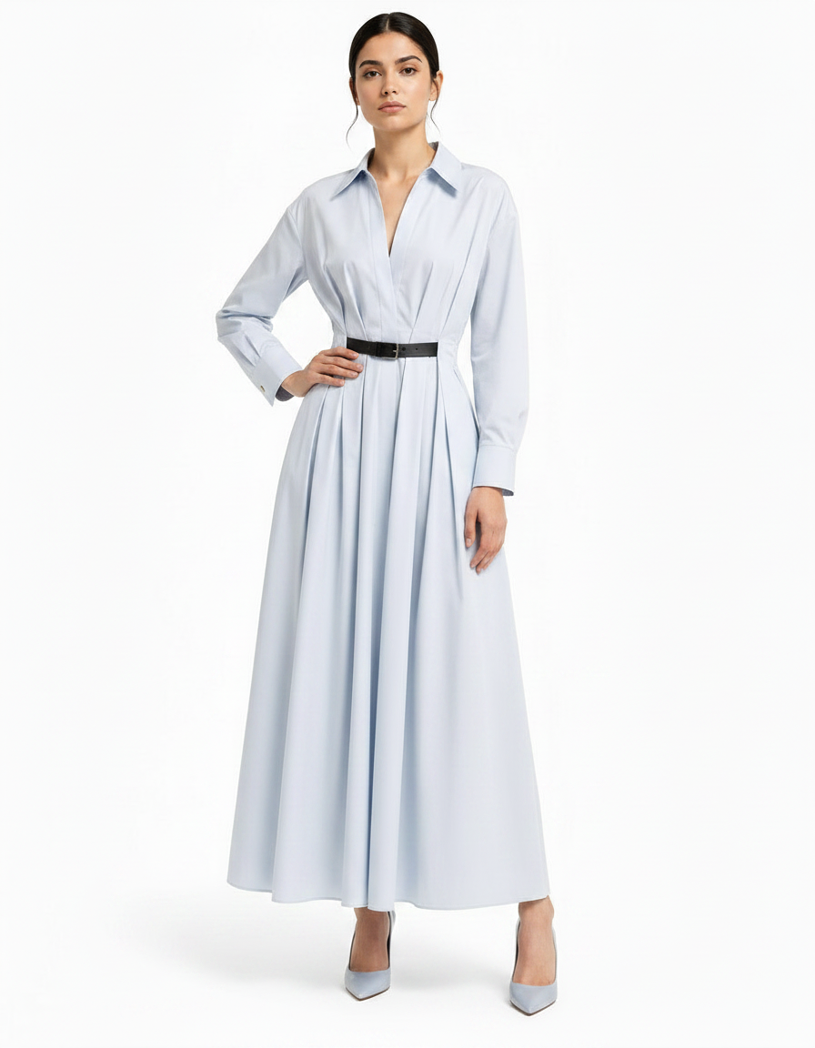 Ruba Cotton Maxi Dress – Belted V-Neck  Elora