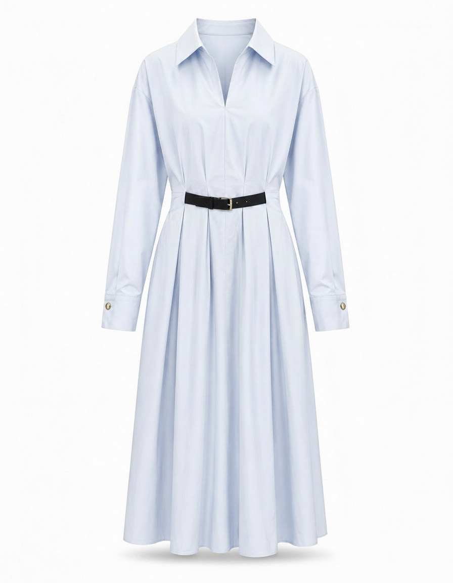 Ruba Cotton Maxi Dress – Belted V-Neck  Elora