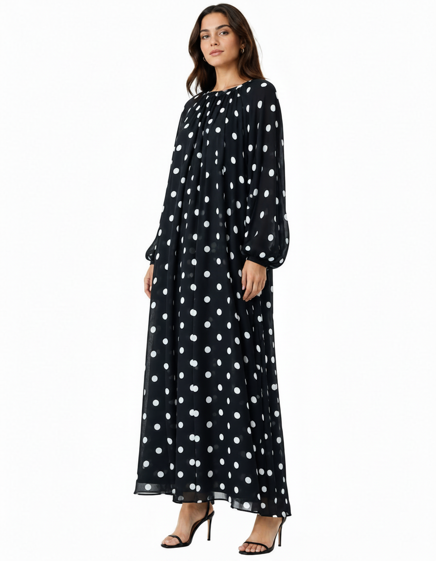 Rula Polka Dot Maxi Dress – Long Sleeve  Elora