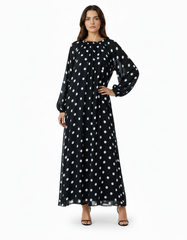 Rula Polka Dot Maxi Dress – Long Sleeve  Elora