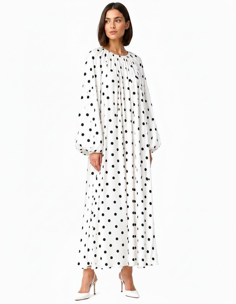 Rula Polka Dot Maxi Dress – Long Sleeve  Elora