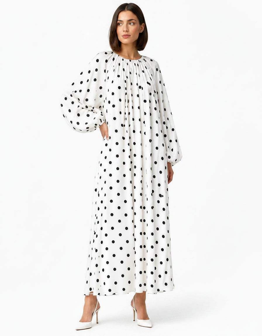 Rula Polka Dot Maxi Dress – Long Sleeve  Elora