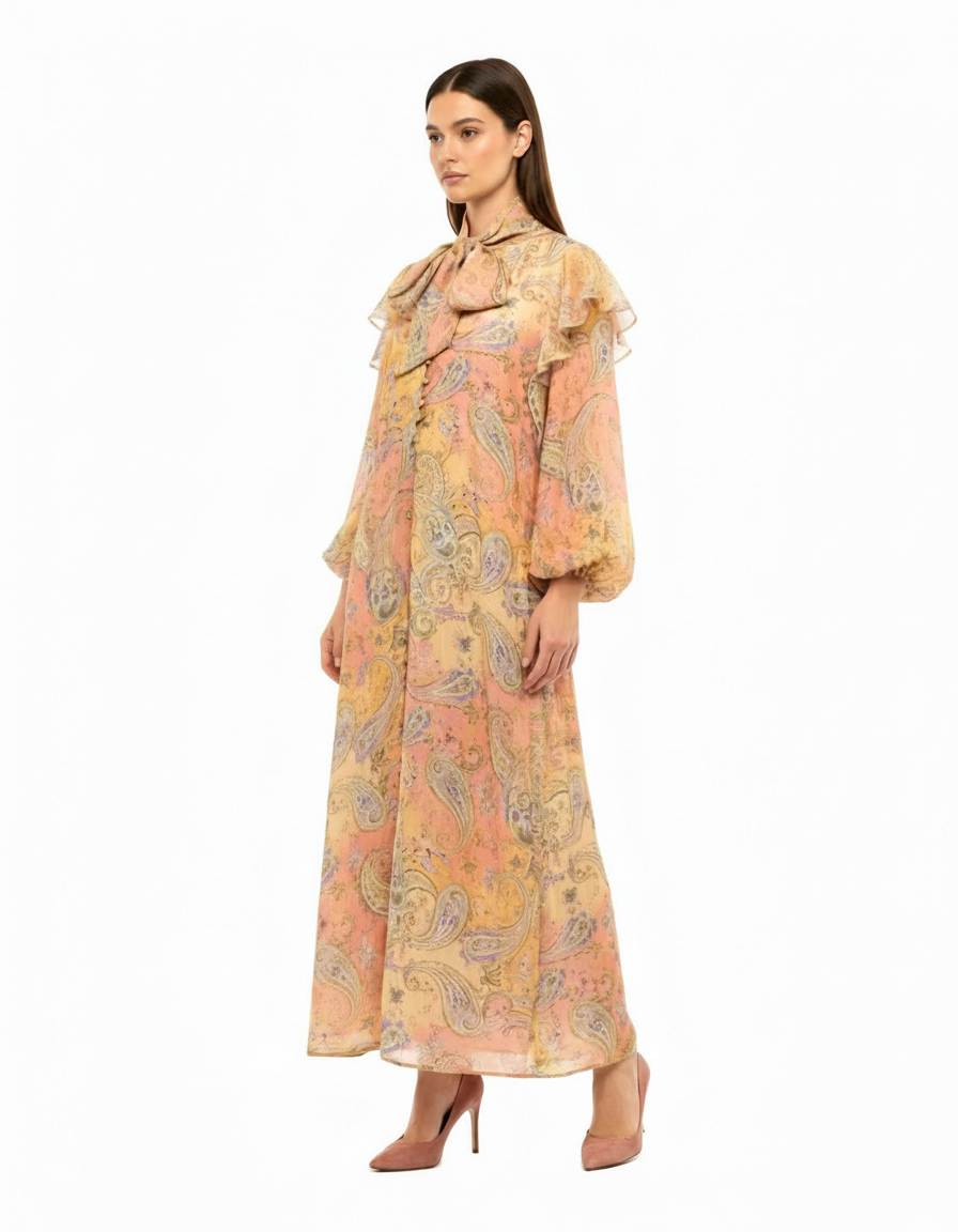 Sahar Floral Maxi Dress – Button-Front V-Neck  Elora