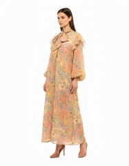 Sahar Floral Maxi Dress – Button-Front V-Neck  Elora