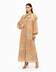 Sahar Floral Maxi Dress – Button-Front V-Neck  Elora