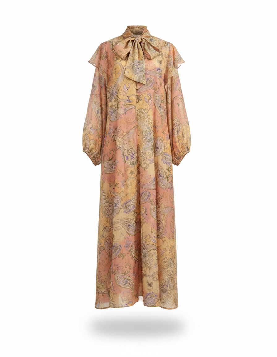 Sahar Floral Maxi Dress – Button-Front V-Neck  Elora