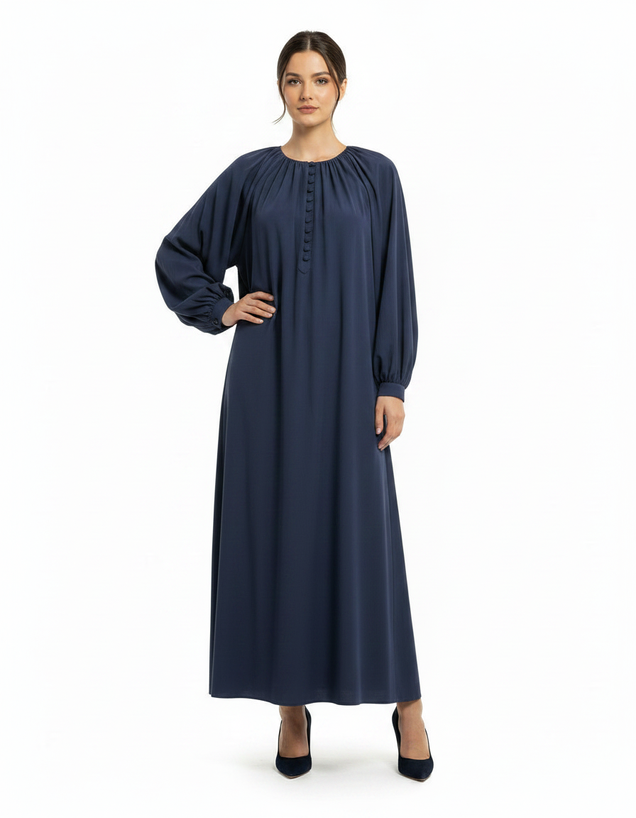 Salwa Cotton Maxi Dress – Relaxed Fit Long Sleeve