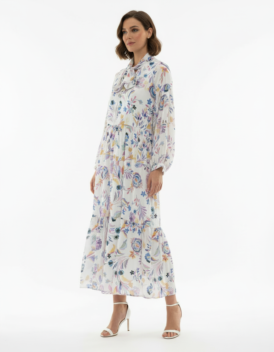 Samar Floral Maxi Dress – Relaxed Fit V-Neck  Elora