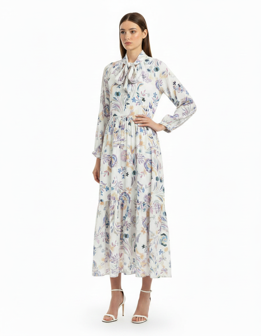 Samar Floral Maxi Dress – Relaxed Fit V-Neck  Elora