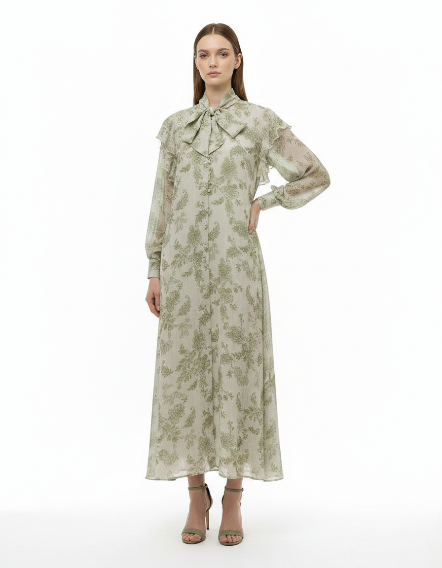 Sana Leaf Print Maxi Dress – Relaxed Fit V-Neck  Elora