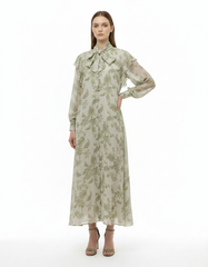 Sana Leaf Print Maxi Dress – Relaxed Fit V-Neck  Elora