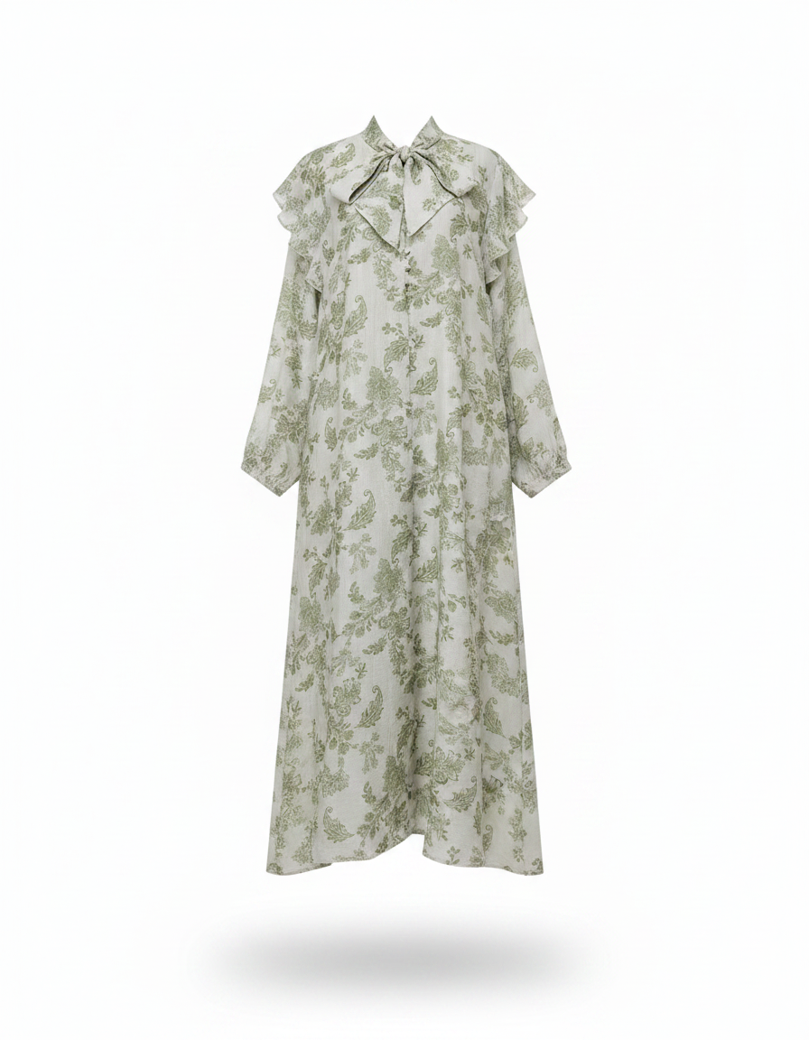 Sana Leaf Print Maxi Dress – Relaxed Fit V-Neck  Elora