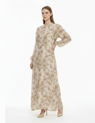 Sana Leaf Print Maxi Dress – Relaxed Fit V-Neck  Elora