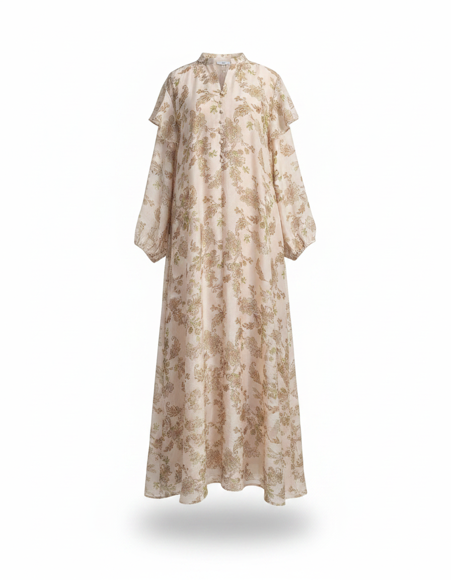 Sana Leaf Print Maxi Dress – Relaxed Fit V-Neck  Elora
