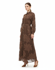 Shahd Floral Maxi Dress – Button-Front Collared  Elora