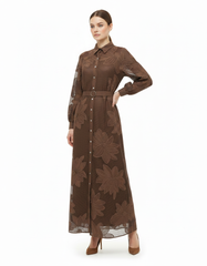 Shahd Floral Maxi Dress – Button-Front Collared  Elora