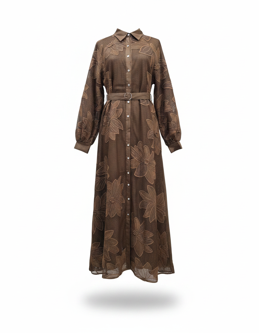 Shahd Floral Maxi Dress – Button-Front Collared  Elora