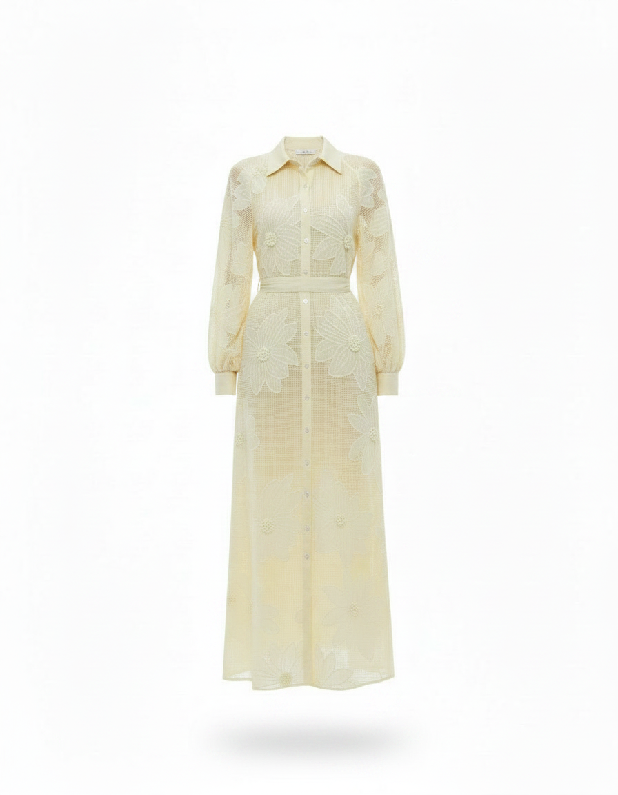 Shahd Floral Maxi Dress – Button-Front Collared  Elora