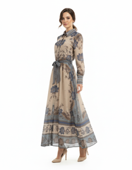 Suha Tribal Maxi Dress – Button-Front Collared  Elora