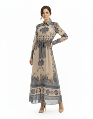 Suha Tribal Maxi Dress – Button-Front Collared  Elora