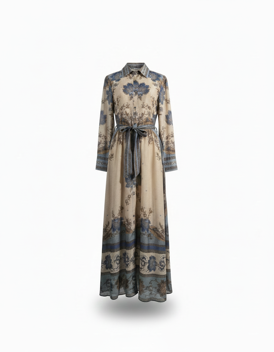 Suha Tribal Maxi Dress – Button-Front Collared  Elora