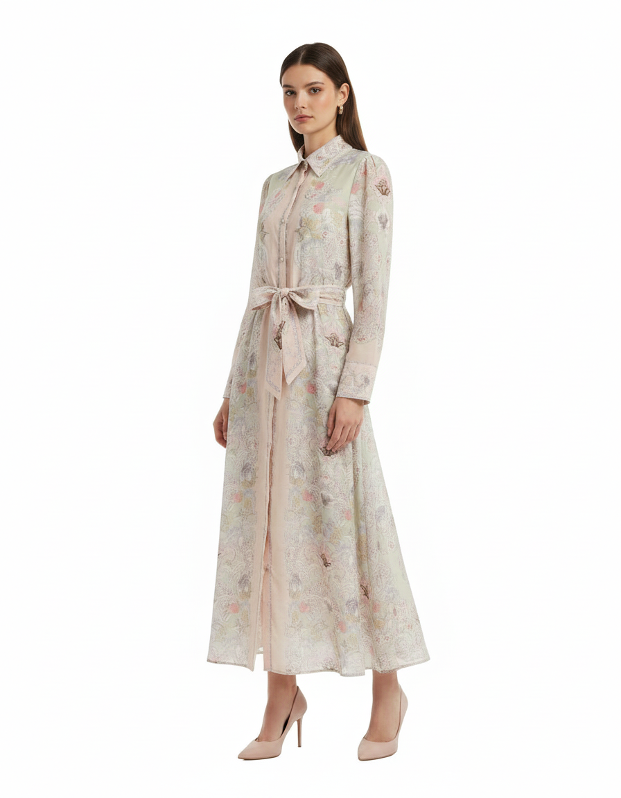 Sumaya Paisley Maxi Dress – Button-Front Collared  Elora