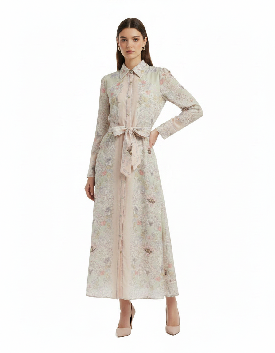 Sumaya Paisley Maxi Dress – Button-Front Collared  Elora