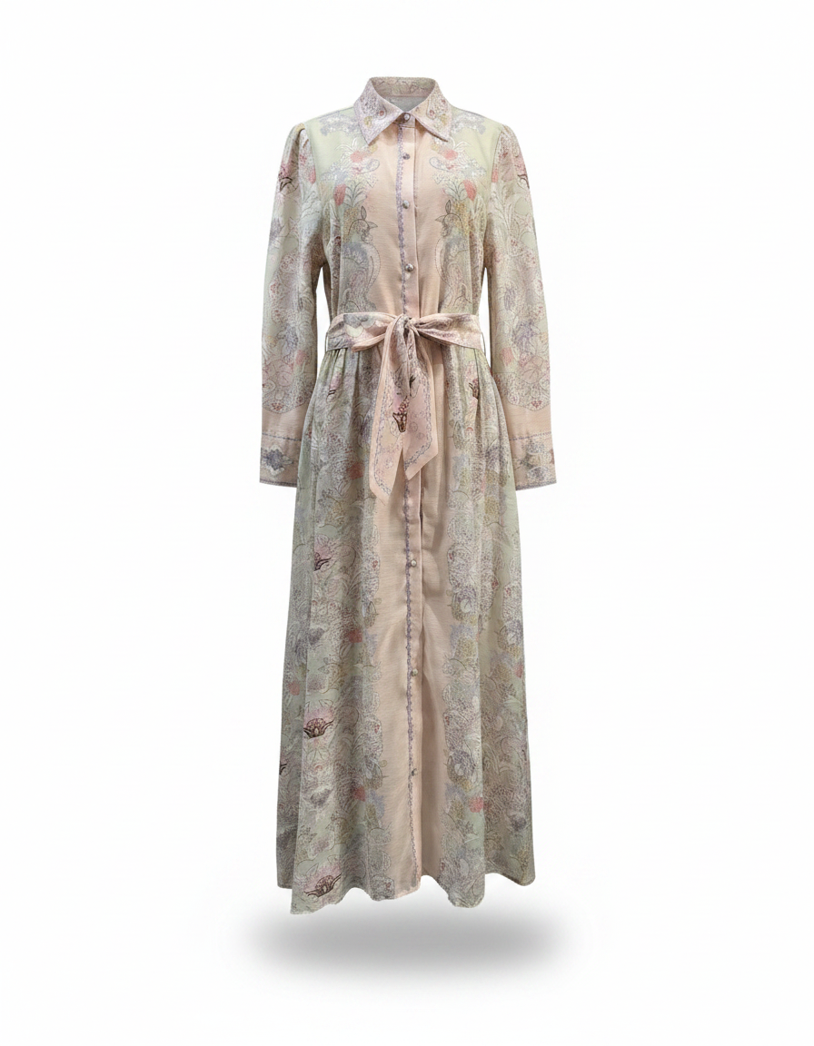Sumaya Paisley Maxi Dress – Button-Front Collared  Elora