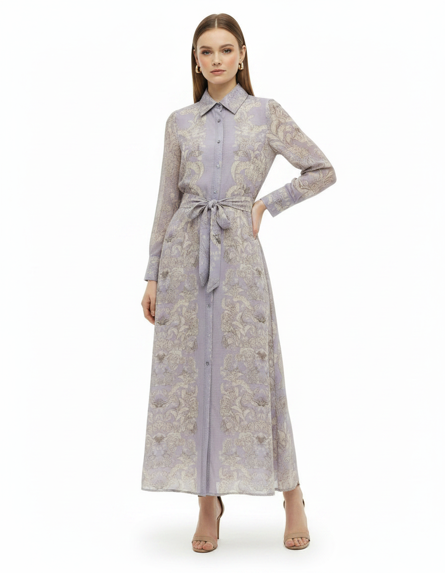 Sumaya Paisley Maxi Dress – Button-Front Collared  Elora