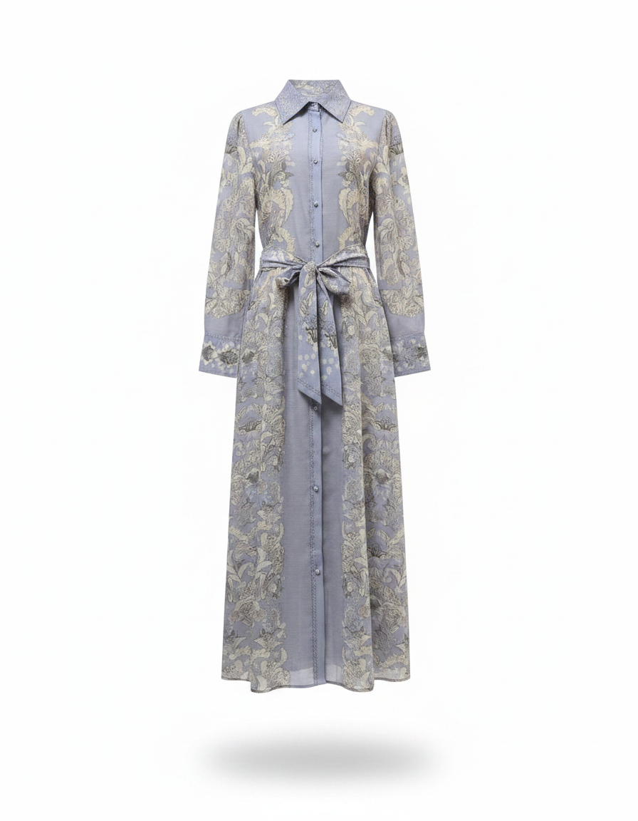 Sumaya Paisley Maxi Dress – Button-Front Collared  Elora