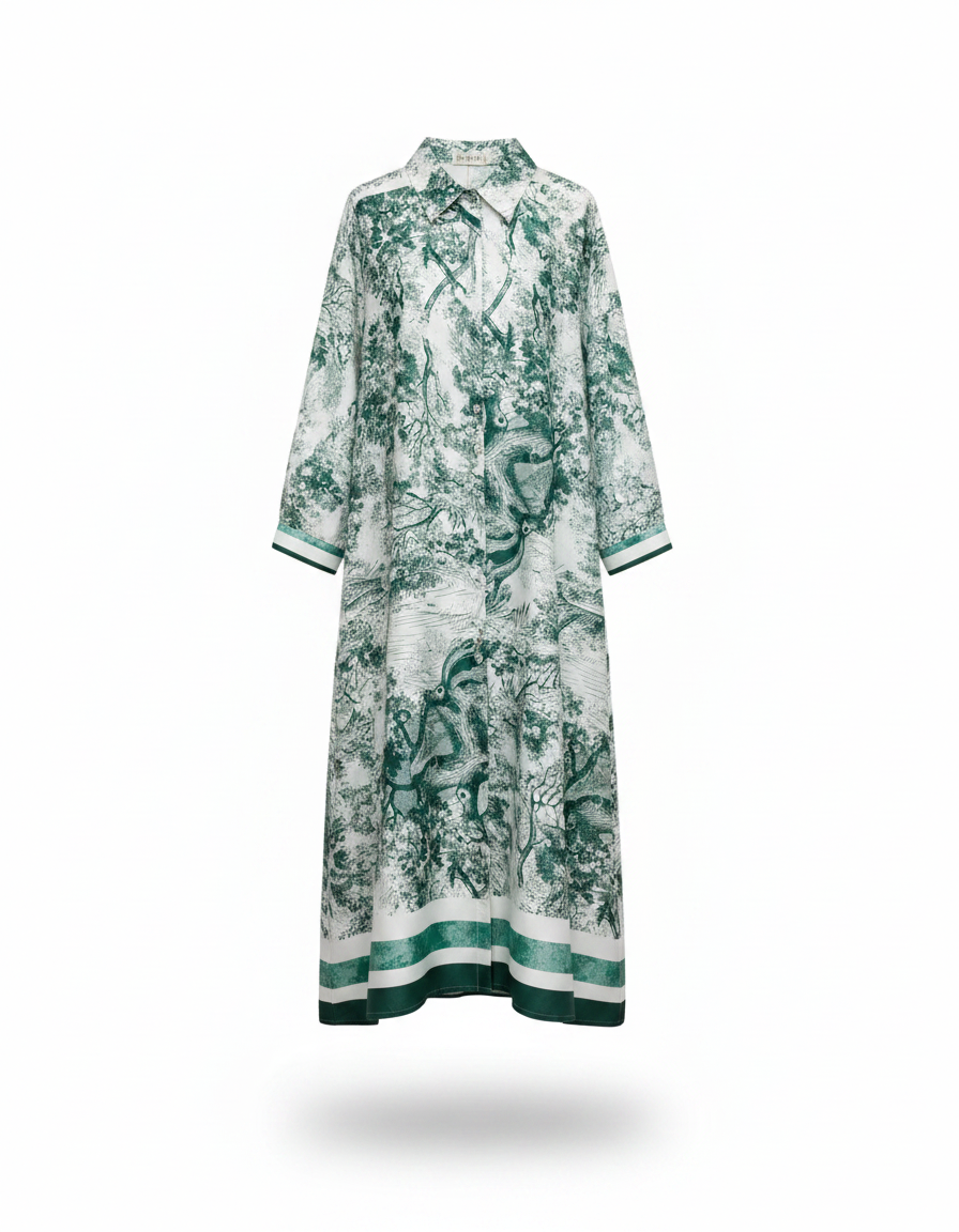 Balqis Abstract Maxi Dress – Button-Front Collared  Elora