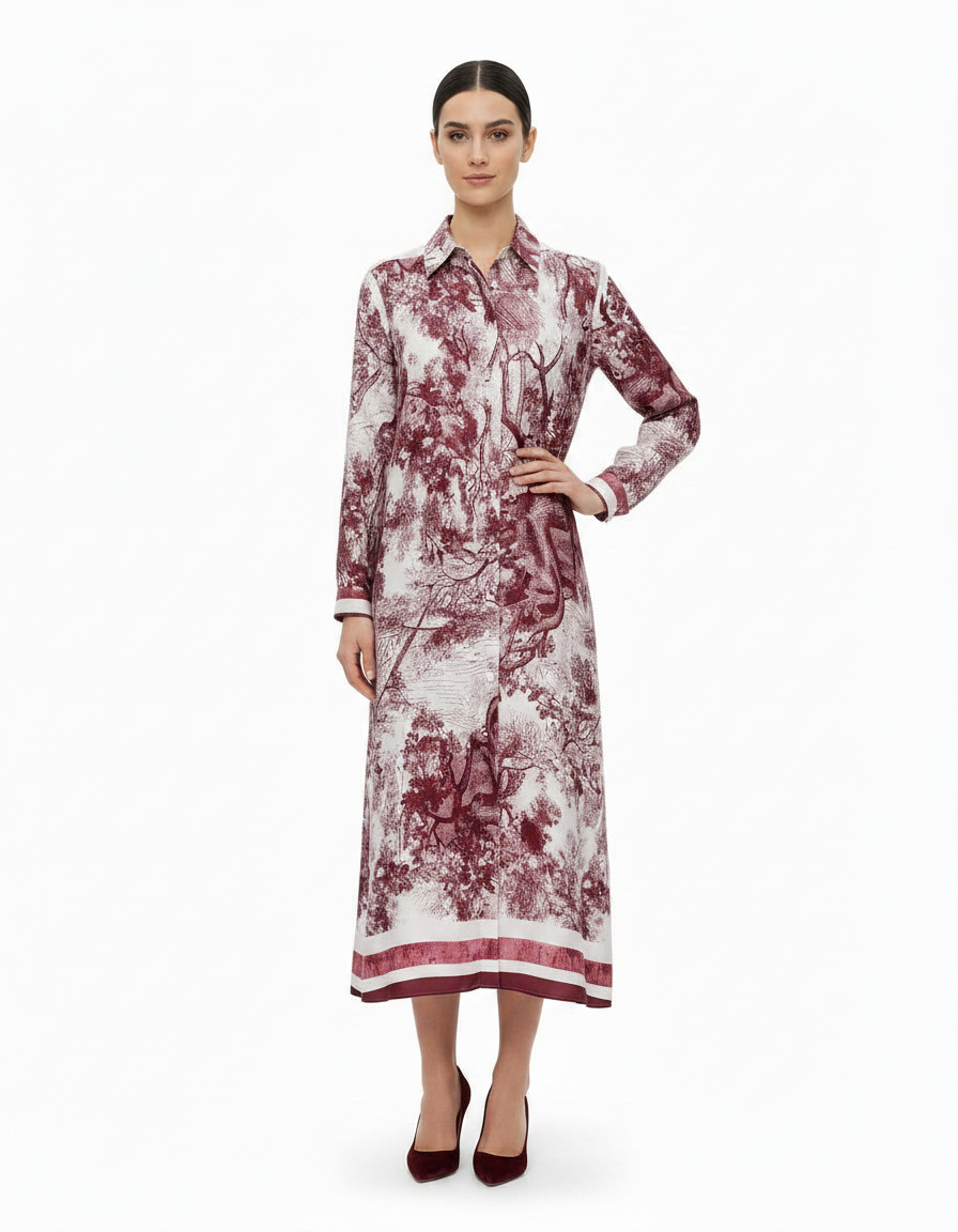 Balqis Abstract Maxi Dress – Button-Front Collared  Elora