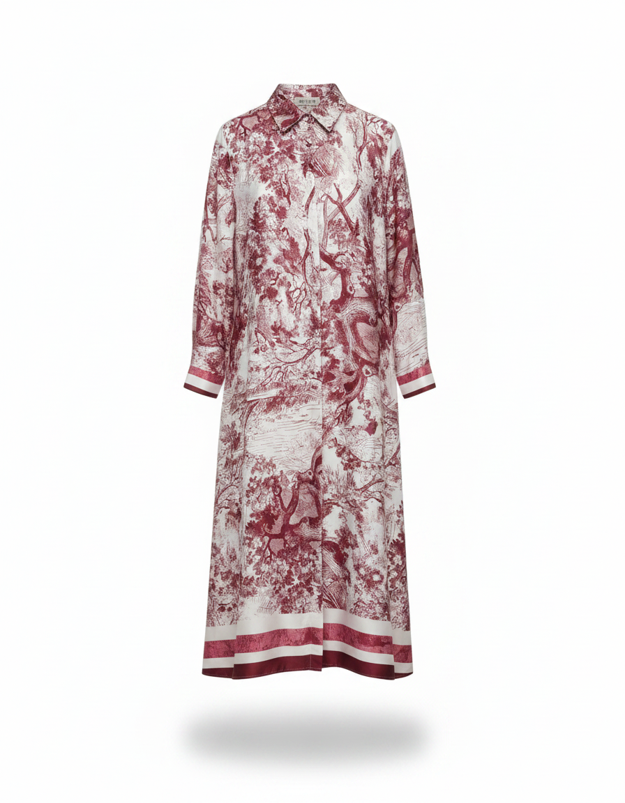 Balqis Abstract Maxi Dress – Button-Front Collared  Elora