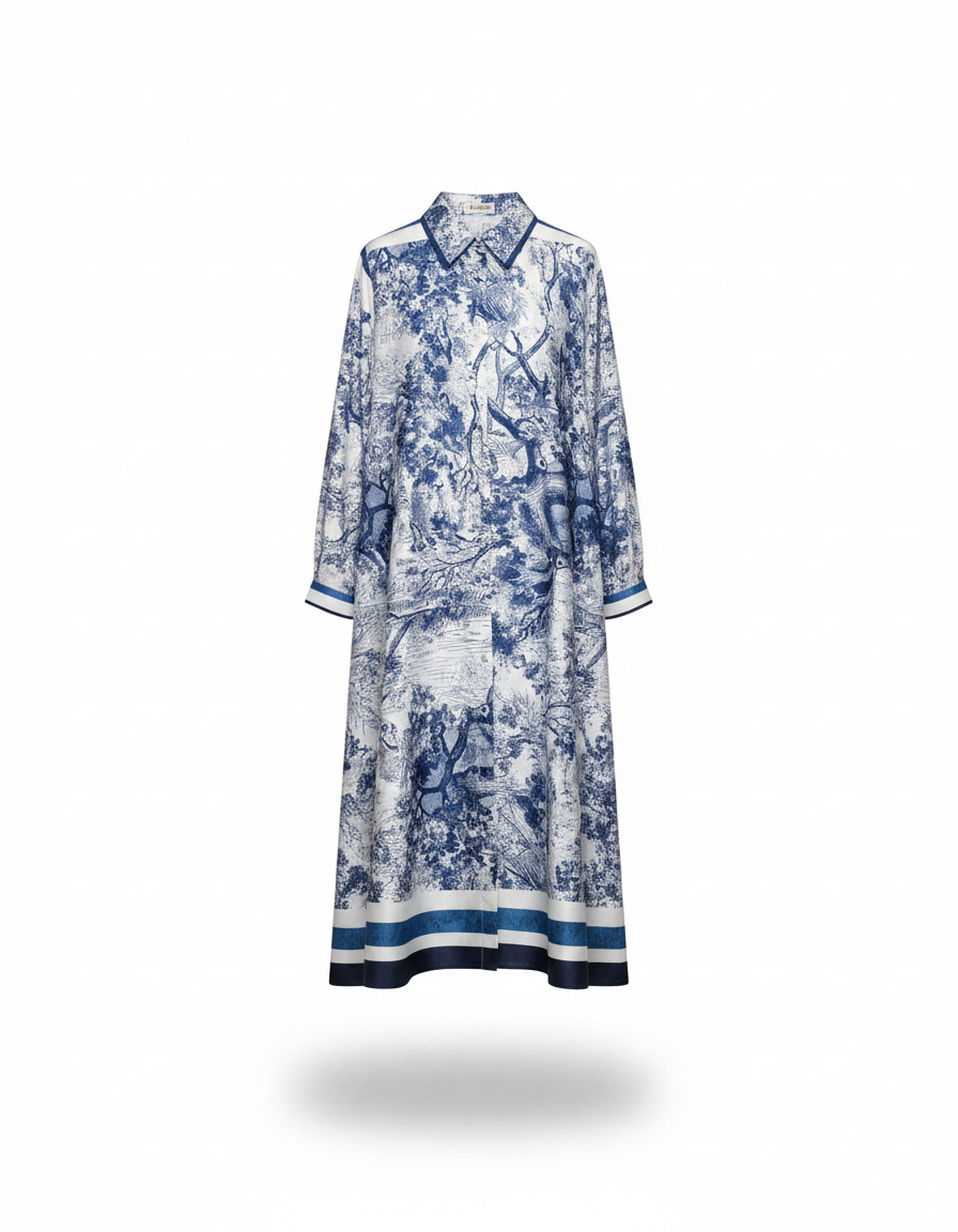 Balqis Abstract Maxi Dress – Button-Front Collared  Elora