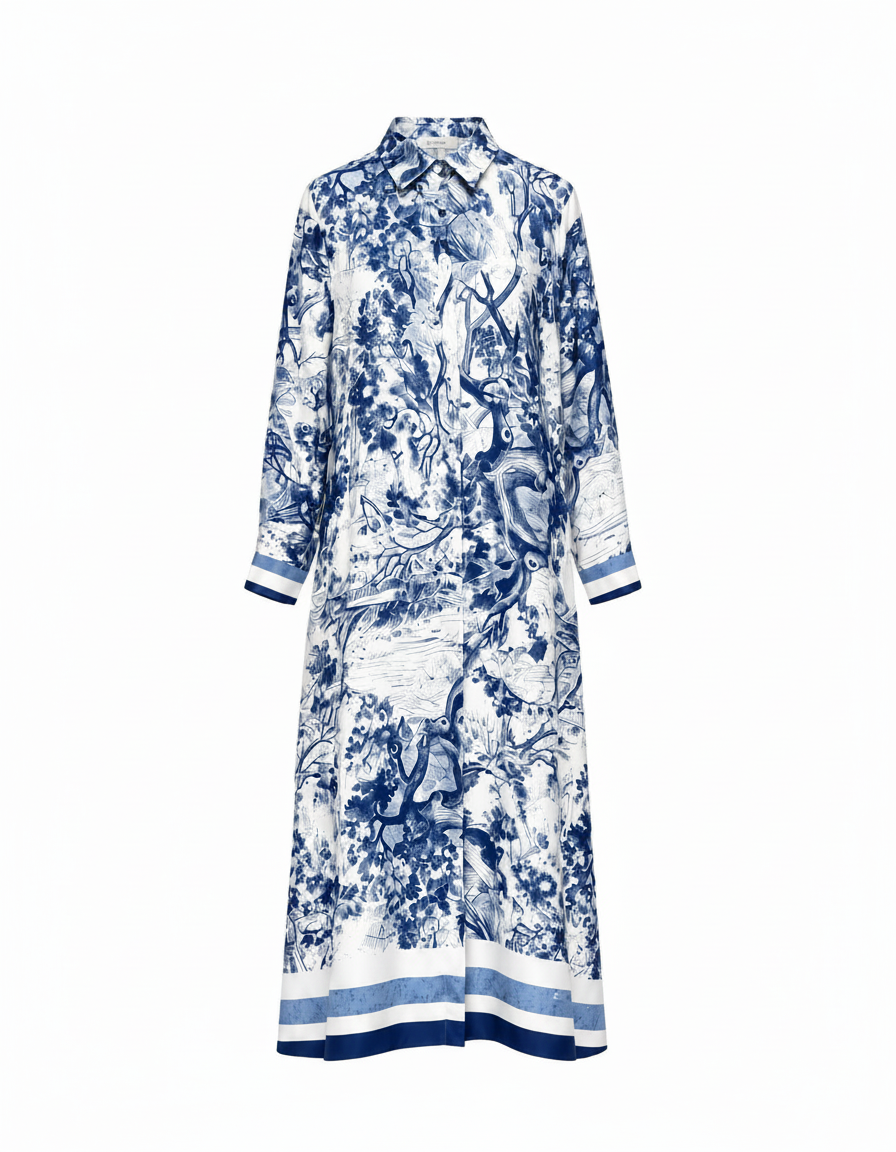 Balqis Abstract Maxi Dress – Button-Front Collared  Elora