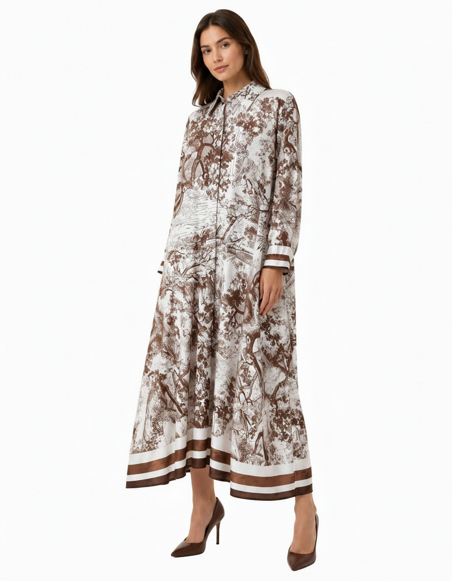 Balqis Abstract Maxi Dress – Button-Front Collared  Elora