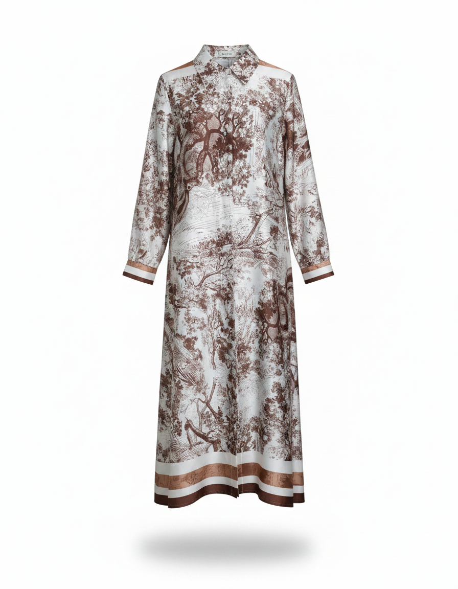 Balqis Abstract Maxi Dress – Button-Front Collared  Elora