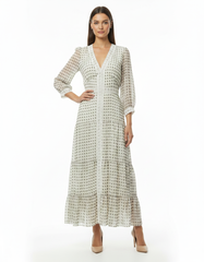 Farida Polka Dot Dress – Button-Front V-Neck  Elora
