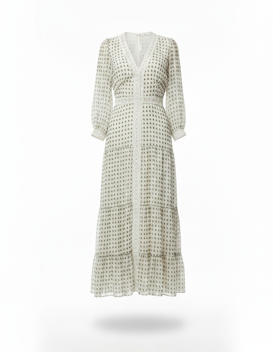 Farida Polka Dot Dress – Button-Front V-Neck  Elora