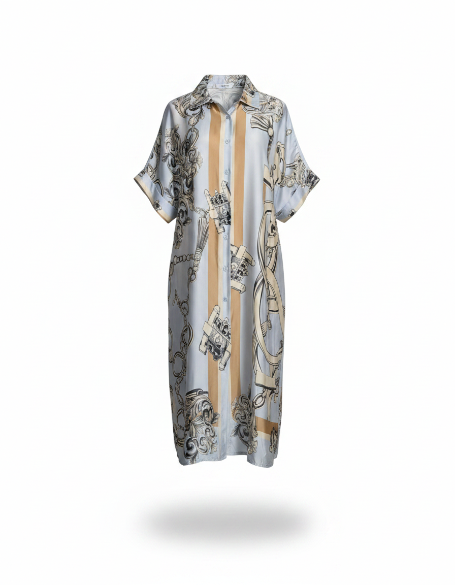 Kenda Abstract Midi Dress – Button-Front V-Neck  Elora