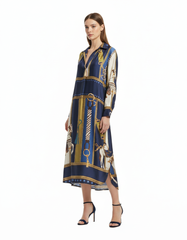 Lara Abstract Midi Dress – Pull-On V-Neck  Elora