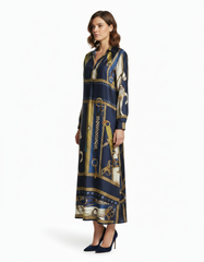 Lara Abstract Midi Dress – Pull-On V-Neck  Elora