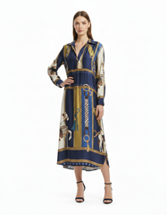 Lara Abstract Midi Dress – Pull-On V-Neck  Elora